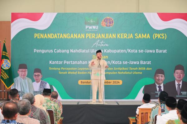 Saksikan Penandatanganan PKS antara Kantah dengan PCNU di Jabar, Menteri Nusron...